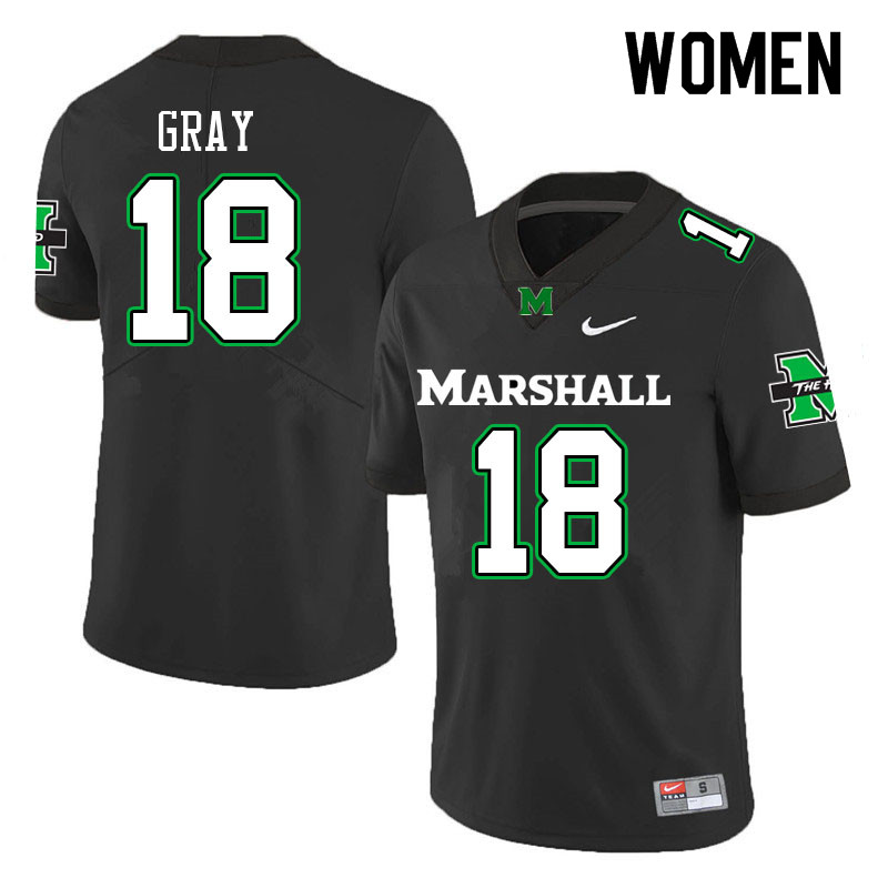 Women #18 Charlie Gray Marshall Thundering Herd College Football Jerseys Sale-Black